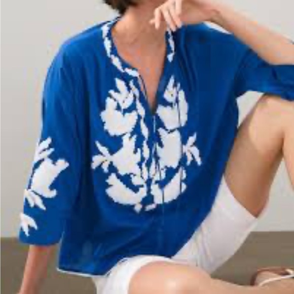 Chicos Embroidered Pheasant Blouse size 2 (12/14) - Picture 9 of 10